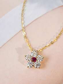 1Pc Fashionable 925 Sterling Silver Diamond Flower Necklace For Women Ladies Jewellery Party Gift Engagement Wedding Eternal Promise Necklace Fine Jewelry