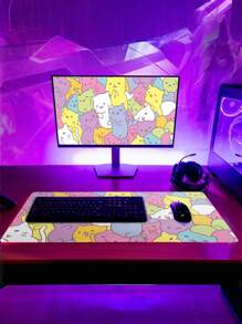 1pcCute Cat Game Mouse Pad, Large Mouse Pad, Large Computer Keyboard Pad, Sewn Edge Mouse Pad, Non-Slip Rubber Mouse Pad