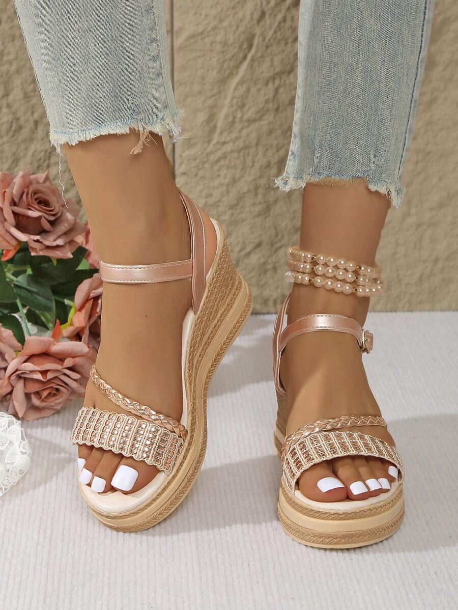 Women's Platform Sandals, Casual Open Toe Thick Sole Shoes, Comfortable Strap Sandals,Summer Outfits,Travel Essential - Champagne - View 1