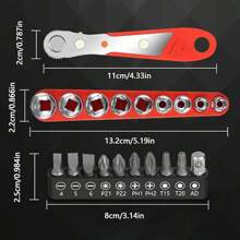 11件/20件/34件直角棘轮螺丝刀套装，36齿迷你棘轮扳手，磁性偏置螺丝刀，适用于狭窄空间的维修工具 - 紅色 - 查看 7