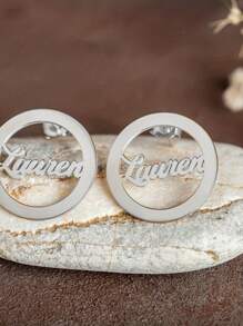 Custom Name Stud Earrings, Stainless Steel Round Shape, Minimalist And , Suitable For Women's Daily Wear Or Parties, Fashionable Accessory For Women All Seasons - Multicolor - View 7