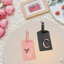 1pc Customized Colorful English Name PU Leather Bow Letter Pattern Luggage Tag, Lichee Texture Leather Couples Customized Name Tag, Student Travel Tag, Ideal Gift For Friends, Daughters, Mothers - Pink - View 1