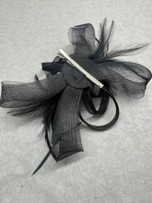 1pc Flower Feather Hair Accessory, Vintage Bridal Headpiece With Face Covering Net For Women's Party Gathering, Elegant Decoration Hat