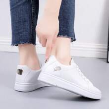 Zapatos planos versátiles de estilo coreano para estudiantes y mujeres, zapatillas de moda, zapatos casuales blancos de corte bajo, aptos para primavera y otoño - Dorado - Ver 5