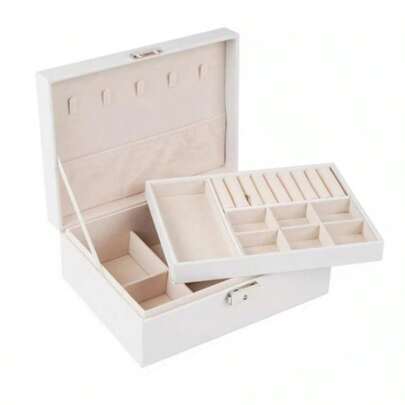 Porta Joias Grande Maleta Organizado Viagem Maquiagem Estojo Cor Branco