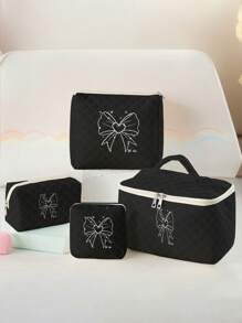1pc/4pcs Heart & Bow Printed Large Capacity Makeup Bag Set, Portable Cosmetic Storage Box, Travel Toiletry Bag, Beach, Swimming Pool, Swimwear And Travel Storage Pouch, Makeup Bag - Multicolor - View 1