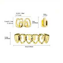 3pcs Hip Hop Fashion Grillz Cool Party Hollow Heart Focus Color Plated Four Full Open Face Hollow Tooth Grillz 2pcs & Bottom Teeth Grills For Men & Women - Multicolor - View 5
