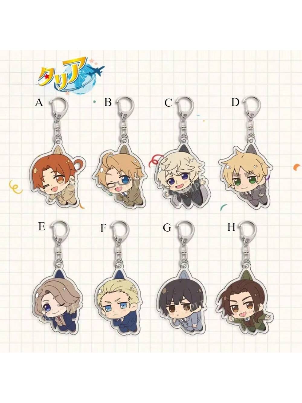 Portachiavi in acrilico con figure dei personaggi di Hetalia Powers, tra cui Vargas, West, Kiku, Nataliya Arlovskaya, Arthur. Accessori per chiavi, auto, borse e zaini scolastici, con design carino e gotico in stile Y2K