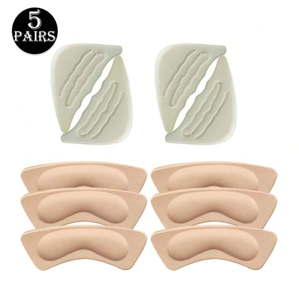 5pcs/Set: 2pcs Beige Toe Pads, 3pcs Apricot Heel Grips, Thick Sponge Anti-Pain Insoles, Invisible Heel Pads, Anti-Slip High Heels Protectors