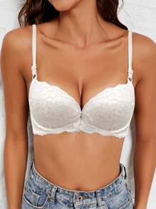 Damen Weiße Spitze Push-up Dessous-BH, Sexy Lift Rücken Dessous-BH mit verstellbaren Trägern, nahtloser Braut-Dessous-BH