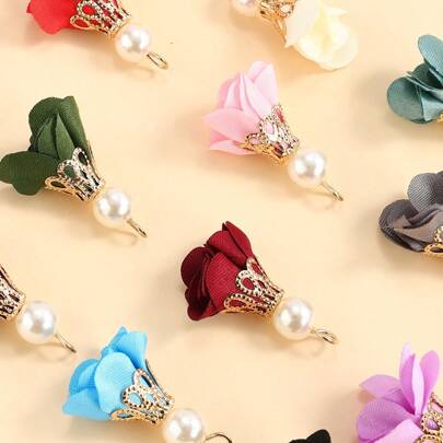 10pcs 28*14mm Colorful Faux Pearl Flower Tassels Charms Pendants For Jewelry Making Bracelet Necklace Earrings DIY Craft Supplies