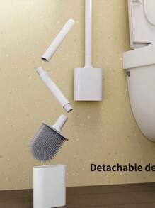 1 pièce Brosse de toilette en silicone noir avec long manche, nettoyant flexible, mini brosse de toilette à séchage rapide avec support, accessoires de salle de bain, décoration de salle de bain, décoration d'automne