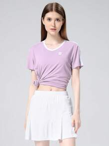 CAMEL CROWN Women's Badminton Uniform Suit, Spring And Summer Professional Sports Quick-Drying Short-Sleeved T-Shirt Table Tennis Tennis Game Training Clothes Summer - Light Purple/infinite White - View 3