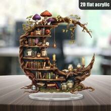 1pc Whimsical Crescent Moon Acrylic Desk Decor - Bookshelf Design, Perfect For Home & Office, Great Gift For Book Lovers Gifts Birthday Graduation