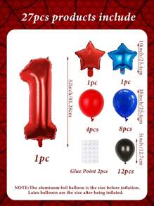 Set de 27 piezas de columna de globos con números rojos, globos rojos números del 0 al 9 de 32", globos de látex rojos, azules y negros, globos de pentágono de 10" adecuado para fiestas de cumpleaños, decoración de fiestas, decoración del hogar y fiestas temáticas - Multicolor - Ver 11