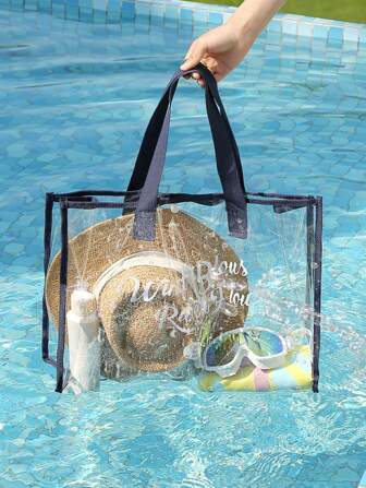 1pc PVC Transparent Multifunctional Waterproof Pouch, Large Capacity Beach Bag Suitable For Swimming Pool, Beach, Vacation
