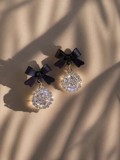 1 Pair Fashion Black Bow Decor Drop Earrings, Suitable For Parties And Occasions, For Teenagers