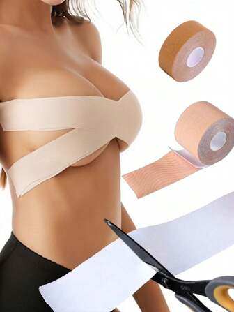 优雅涤纶内衣胶带 - 隐形丰胸绷带，纯色，无纺布，安全亲肤，防汗防水，适合运动和游泳，1 卷文胸配件夏季清凉、海滩、旅行