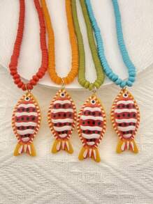 2025 圆形串珠螃蟹吊坠项链 - 异想天开的可爱动物珠宝，适合春夏、轻盈的海滩度假和海边日常佩戴