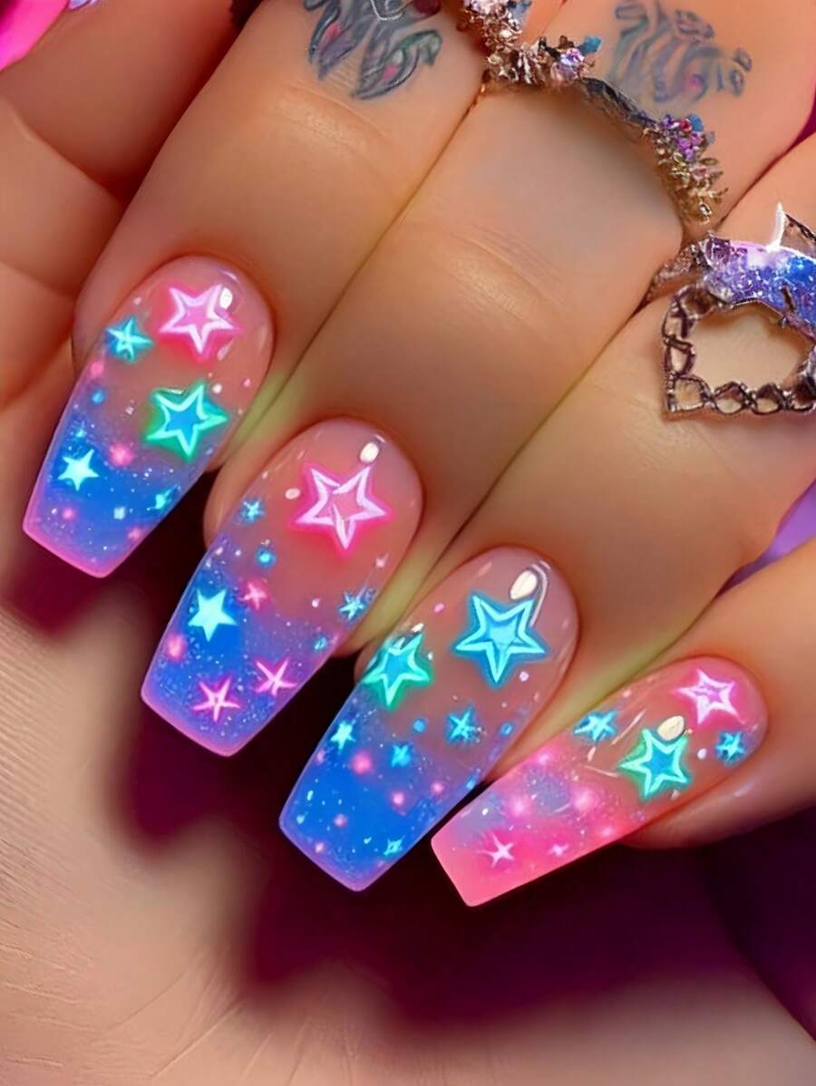 Mid-Length Ballet Style Nail Wraps, Fashionable New Year Design, Popular Spring/Summer Fashion Nail Stickers, Colorful Floral & Butterfly Pattern Detachable 24pcs Nail Art Decals, Summer Nail Stickers