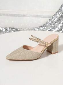 2025 European And American Fashion Versatile Chunky Heel Pointed Toe Sexy Ladies Pumps