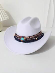 1pc Women's Retro Decorative Belt Wool Felt Hat, Unisex Fashion Casual Minimalist Western Cowboy Hat, Suitable For Daily Outfits, Outdoor, Travel, Photography, All Season, Autumn/Spring - Top Hat - View 11