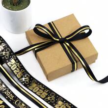 5 码/批 2025 毕业季丝带染色条纹，烫金蝴蝶结帽配件派对礼品包装 DIY 手工制作 - 彩色 - 查看 4