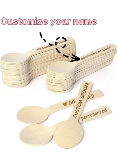 20-100 Pieces Custom Dessert Spoons, Engraved With Your Thoughts, Words, Personalized Ice Cream And Coffee Spoons, Perfect For Weddings, Christmas, Valentine's Day, Graduation - High Quality Bamboo Wood Party Tableware,Multi-Functional,Ornamental,Reusable,Exquisite,Stylish,High-Quality,Colorful,Modern,Custom,Personalized,Unique,Warm Ambience, Autumn Home Refresh, Home Harmony