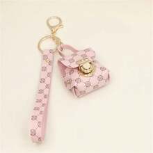 1pc Mini Leather Coin Purse With Clasp Pendant, Portable Keychain, Earphone Storage Bag, Random Printed PU Material, No Need To Wash, Keychain, Daily Bag Accessory/Decoration - Multicolor - View 4