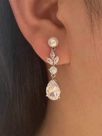 2 件优雅轻奢流行新娘伴娘耳环耳环 - 方晶锆石 - 适合婚礼