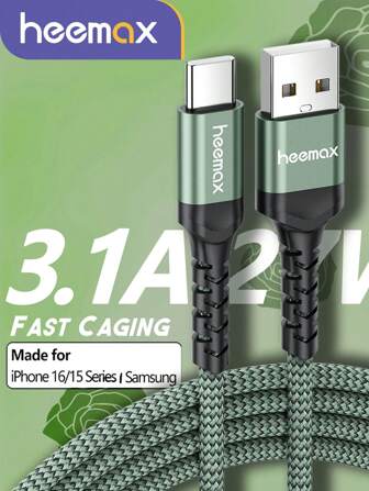 27W Max Fast27W 充电 Type C 线缆 3.1A USB A 至 USB C 快速充电线缆兼容 16/15/15Plus/15 Pro/15 Pro Max、Honor Realme Oneplus OPPO USB Type C 充电线数据线 Advance 快速充电 Forng S24 23 Ultra S22 S21 快速充电-绿色