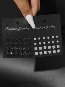 2-180 件/套简约时尚立方氧化锆心形和几何耳钉套装，适合女性和情侣日常佩戴、约会、生日、圣诞节、情人节礼物 - 銀色 - 查看 15