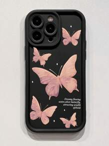 1 pieza Funda de teléfono premium con estampado de mariposa rosa, resistente a golpes y a la suciedad, con protección de lente de precisión, compatible con Apple//OPPO/VIVO/Redmi/Infinix/Realme/OnePlus/Honor/ZTE