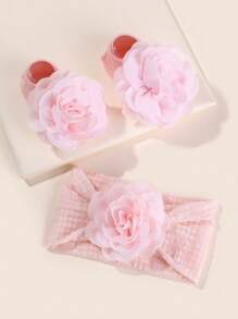 1 set de bandeau et chaussettes élastiques en nylon à décoration florale pour bébé
