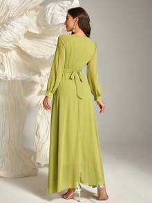 Women V-Neck Long Sleeve Ruched Elegant Party Dress With Rhinestone Decoration, Wedding Guest Dress, Formal Dress, Evening Dress, Gown