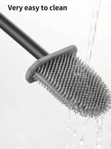 1 pièce Brosse de toilette en silicone noir avec long manche, nettoyant flexible, mini brosse de toilette à séchage rapide avec support, accessoires de salle de bain, décoration de salle de bain, décoration d'automne