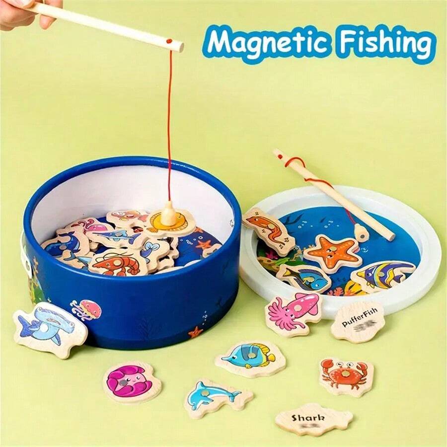 1 Set VPHWG Magnetic Wooden Fishing Game - Educational, Interactive Toy For Parent-Youngsters Cognitive Development | Colorful Marine Life Pieces, Ideal Birthday Gift Parent-Youngsters Interactive Games To Develop Hand-Eye Coordination, Patience & Focus, Educational Cognitive Fun Gift For Youngsters Easter Random Style Fish