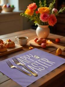1pc/4pcs/6pcs Easter Decorative Placemats, Rabbit, Flower, Egg, Cross & Letter Linen Placemats, Dirt-Resistant, Suitable For Home, Restaurant & Dining Room, Home Decor