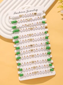 12 pièces/set Bracelet élastique en argile souple avec décoration multicouche de lettres et de cœurs, convient comme parure pour demoiselles d'honneur. Adapté pour les mariages, les fiançailles, les fêtes, les galas - plusieurs sets à porter