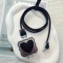 6件装黑色波浪爱心保护壳+收纳盒适用于手机18W/20W充电器保护壳和数据线保护壳适用于手机13/12/11充电器绕线器18/20W快速充电头防断线绕线器男友/女友礼物数据线整理器 - 多色 - 查看 12