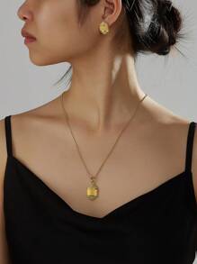 SEQUITO 3Pcs Charming Women Gold Plated Jewelry Set Conical Pendant Necklace Hollow Big Stud Earrings Evening Party Clothes Accessories