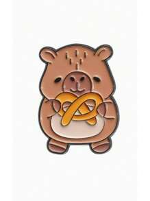 1pc/4pcs/5pcs/6pcs/9pcs Cute Capybara Student Design Hamburger, French Fry, Cartoon Badge, Adorable Capybara Enamel Pin, Cartoon Brooch - Brown - View 21