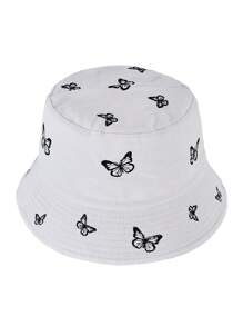 1pc Casual Polyester Embroidered Butterfly Decor Reversible Bucket Hat, UV Protection, Fashion & Versatile For Men & Women