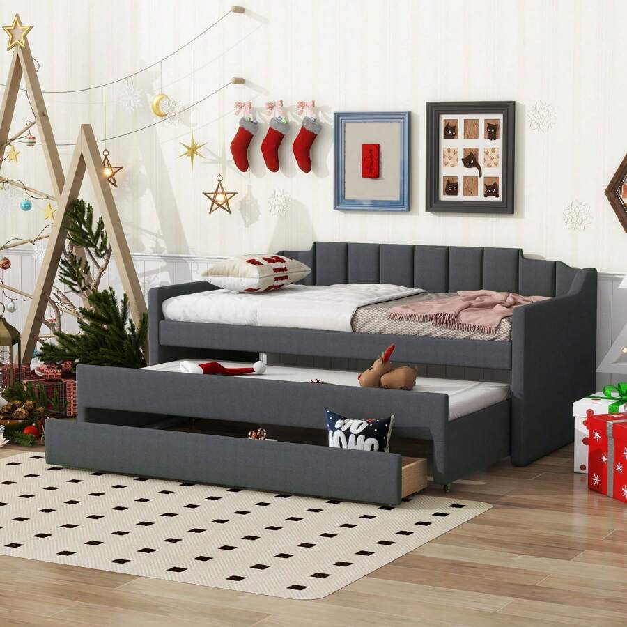 EUROCO Twin Size Upholstery Daybed, Storage Sofa Bed With Drawers And Moveable Twin Trundle Bed For Kids And Adults, No Box Spring Needed, Dark Gray - Grey - View 1