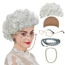 老奶奶假发 COS 老妇人服装 短卷发 爷爷 中年 老年 素描 奶奶 Cosplay 套装 搞笑老奶奶装扮套装 戴假发 帽子 珍珠项链 眼镜 链条 逼真奶奶服装假发 老奶奶服装套装 - 彩色 - 查看 15