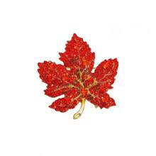1pc Maple Leaf Alloy Brooches - Ombre Blue/Red/Green Rhinestones On Golden Plated Base, Women's Autumn-Inspired Accessory Set