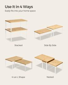 SONGMICS Spice Rack, Set Of 2 Cupboard Shelf Organiser, Expandable Kitchen Shelf Organiser, Stackable Spice Holder, Metal And Engineered Wood, White And Natural - Yellow - View 5