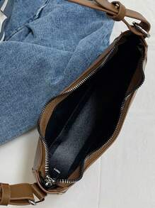 Simple New Bow Decor Solid Color PU Leather Handbag, Lightweight Outdoor Travel Vacation Crescent Bag, Elegant Business Commuting Underarm Bag For Daily Office Use, Versatile Street Shopping Cell Phone Coin Baguette Bag, Women Shoulder Bags