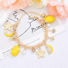 1 pièce Accessoire de chaîne de cheville avec étoile de mer et citron, style bohème pour femme, parfait pour les vacances d'été à la plage