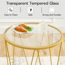 Small Coffee Table Set Of 2, Round Coffee End Table With Metal Frame, Glass Top, Gold Side Table For Living Room, Bedroom And Balcony, Modern Style, Gold GD79BZ01 - Gold - View 6